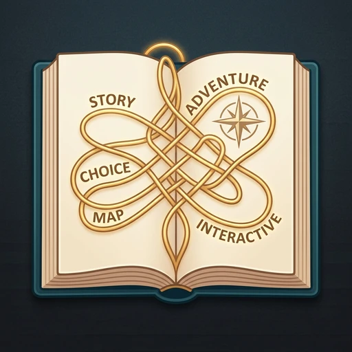 The ChooseWeaver app icon: an open book with golden threads looping across its pages
